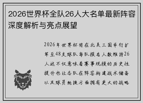 2026世界杯全队26人大名单最新阵容深度解析与亮点展望